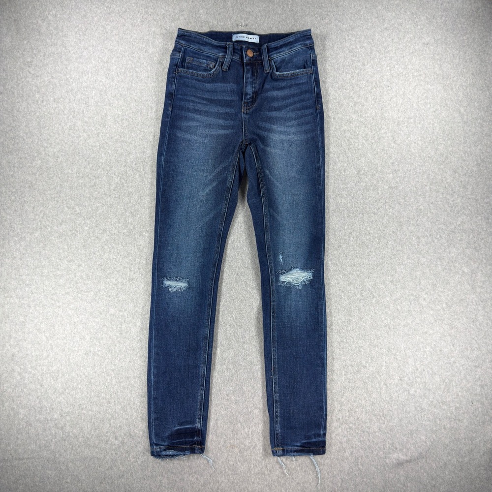 Flying Monkey Dark Wash Distressed Skinny Jeans F4419 Size 24 Raw Hem